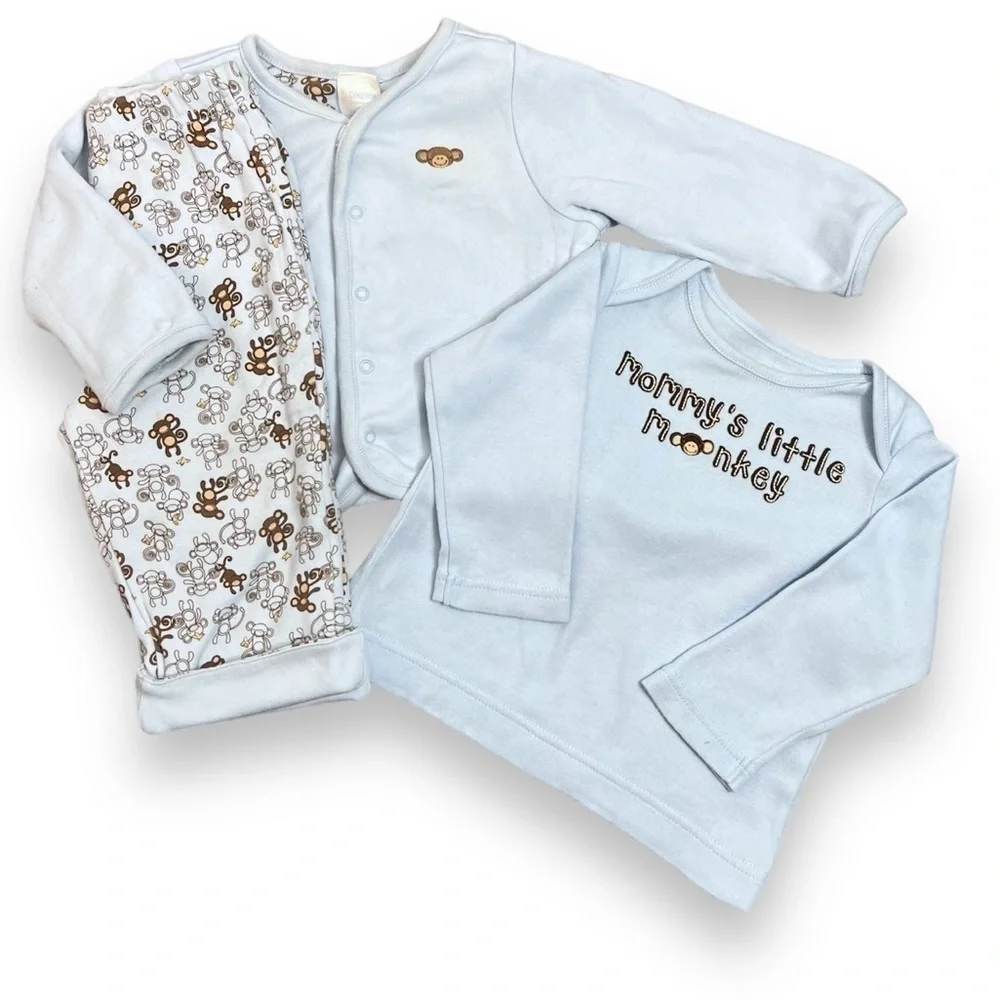 Gymboree Mommy’s Little Monkey‎ 3pc Cardigan Top Pants Baby Boy 6-12 months